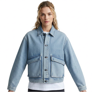 Men's Light Blue Denim <b>Jacket</b> With Turn-down Collar And Button Closure Casual Style Washed Cotton Material Regular Fit - Product Image 5