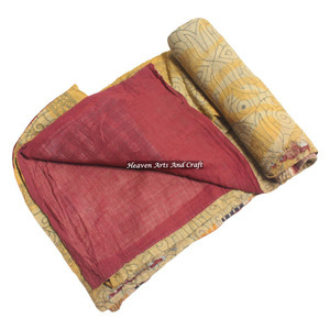 Vintage 100% Cotton Kantha Bedding <b>Throw</b> Hand Made Gudri Indian Reversible Hand Stitched Heavy <b>Throw</b> Old Sari Blanket Patch Work - Product Image 1