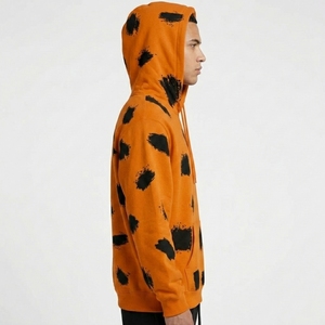 Sudadera con Capucha de Forro Polar para Hombre, Personalizada con Logotipo OEM, de Algodón Grueso, Oversize, con Estampado Gráfico de Apliques Naranja, Estilo Urbano, con Bolsillo - Product Image 3