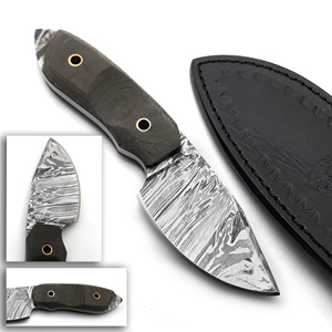 Couteau à lame fixe EDC en acier Damas de 6 pouces, fait main, avec fourreau en cuir Micarta, OEM, lame pleine longueur, pour la chasse, le dépecage et le camping - Product Image 1