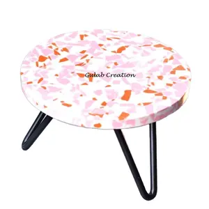 Moderne Luxe Roze/Oranje/Witte Terrazzo Cake Serveerstandaard Met Metalen Poten Van Zamzam Impex