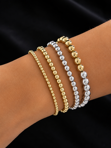 Luxury Gold Silver Precious Metal Alloy Beaded Bracelet <b>Set</b> for Women Trendy Stackable Elastic Ball Chain Fashion Jewelry Gift - Product Image 3