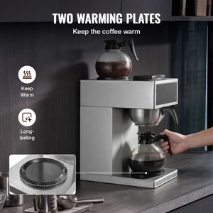 Macchina da Caffè Commerciale a Goccia da 12 Tazze con 2 Caraffe in Vetro e Piastre Riscaldanti per Decanter in Acciaio Inossidabile, Spina UK - per Hotel - Product Image 3