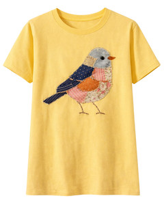 Customized Vintage <b>Patchwork</b> Bird TShirt Women Cotton Crew Neck Short Sleeve Casual Summer <b>Top</b> Cute Applique Graphic Custom Logo - Product Image 1