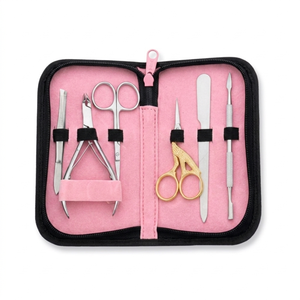 Professional Stainless Steel Manicure Kit 7-Piece Set with <b>Nail</b> Clippers and Scissors Portable Pink <b>Case</b> - Product Image 2