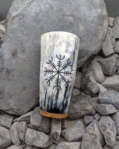 Cornet à boire en verre court de luxe, écologique, poli, en matériau naturel de buffle/vache, personnalisable avec logo gravé, style indien - Product Image 1