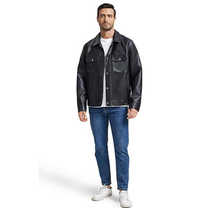 Chaqueta de Cuero Genuino para Hombre, Estilo Biker, Corte Ajustado, Cuello Alto, Moda Urbana de Invierno, Venta al Por Mayor Directa de Fábrica - Product Image 3