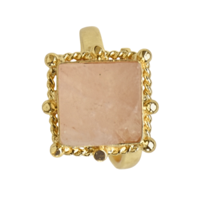 <b>Gold</b> Plated Brass <b>Cocktail</b> <b>Ring</b> With Square Rose Quartz Bezel Setting Geometric Bohemia Style Unisex Daily Wear June Birthstone - Product Image 4
