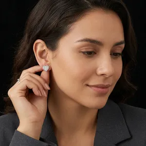 Boucles d'oreilles en forme de cœur en or blanc pour femmes, bijoux classiques certifiés pour un usage quotidien, diamant IGI, nouveau design Ramdut Ear 0065 - Product Image 1