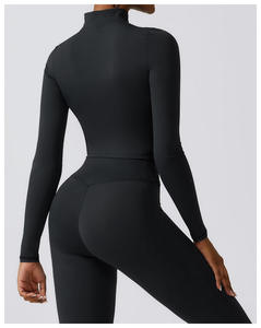 Women's <b>Cropped</b> Stand Collar Yoga Jacket Slim Fit Workout <b>Zip</b> <b>Up</b> with Windproof Panels Breathable Running Cover for Outdoor - Product Image 2