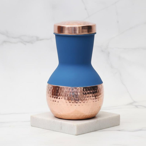 Pot Matka en Cuivre Pur avec Couvercle en Verre Intégré, Bleu Soie, Récipient à Eau Ayurvédique, Vaisselle Réutilisable de Qualité Supérieure pour la Maison et le Bureau - Product Image 3