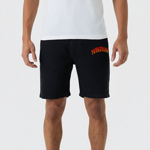 Pantalones Cortos de Mezclilla para Hombre de Alta Calidad, 100% Algodón, con Logotipo Impreso en 3D, Estilo Urbano, Desgastados, Color Negro Sólido, Resistentes al Viento, Cintura Media - Product Image 1