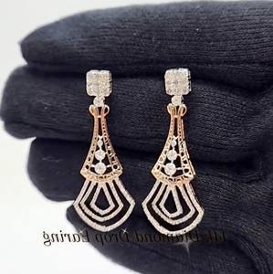 Pendientes Largos Étnicos con Diamantes Naturales de 14 Quilates en Oro Blanco y Rosa, 1.44 Ct, Certificados por IGI, Corte Brillante, para Mujer - Product Image 1