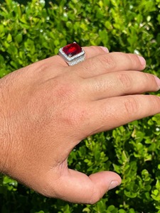 Iced Ruby Signet <b>Ring</b> Moissanite Gold Plated Hip Hop <b>Ring</b> <b>Men</b> <b>Pinky</b> <b>Ring</b> Bling Jewelry Luxury Design Anniversary - Product Image 2