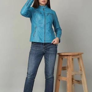 Chaqueta de cuero acolchada de alta calidad para mujer, de piel de oveja auténtica, con cremallera frontal y logo, estilo moda, venta al por mayor - Product Image 3