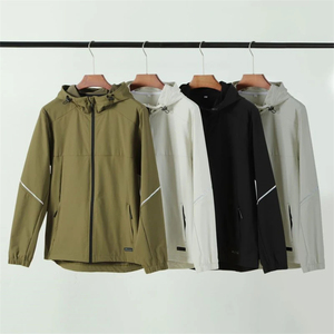 Men Windproof Hooded Zipper <b>Jacket</b> Long Sleeve Sporty Solid Color Autumn Polyester Outerwear - Product Image 2