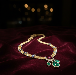 Collar al por mayor de piedras múltiples, granate y pera verde, plata 925, chapado en oro de 18K, collar grande para bodas y fiestas. - Product Image 5