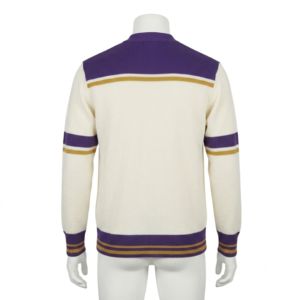 Custom Omega Fraternity Acrylic Knitted <b>Cardigan</b> Chenille letter High Quality <b>Purple</b> with Cream <b>Cardigan</b> Greek Apparel - Product Image 2