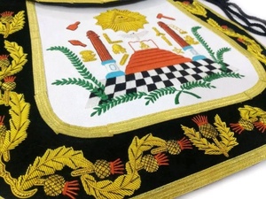 Masonic Traditional Past Master Square Leather Durable Apron with Bullion Hand Embroidery Blue Lodge Apron - Product Image 2