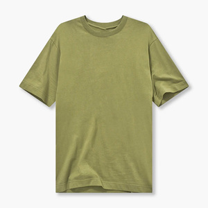 Camiseta de Algodón Lisa Verde Oliva para Hombre, Manga Corta, Cuello Redondo, Corte Regular, Estilo Casual, Tejido Jersey, Color Sólido, para Verano - Product Image 1