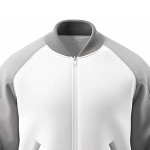 Blouson universitaire homme blanc et gris coupe droite couleur unie décontracté coupe-vent fermeture à bouton unique poches logo frontal - Product Image 3