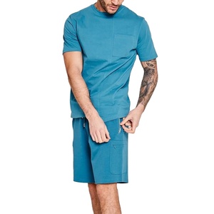 ชุดเสื้อผ้าฝ้าย2ชิ้น2ชิ้นสำหรับผู้ชายชุดเสื้อและกางเกงขาสั้นถักสำหรับใส่ในฤดูร้อนงานตามสั่งแบบ2026 - Product Image 1