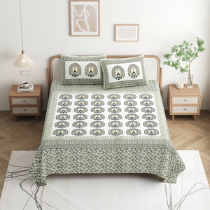 Parure de draps 3 pièces en coton de qualité, motif floral imprimé à la main, 40 fils, 300TC, 1,8 m, toutes saisons, résistante à la décoloration, personnalisable - Product Image 2