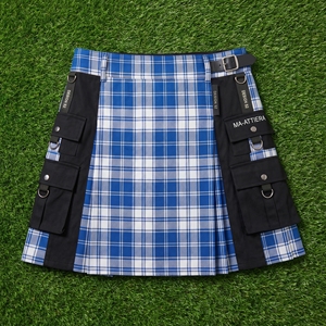 Kilt utilitaire écossais bleu et blanc à carreaux pour homme, avec poches cargo et sangles à boucle réglables, tenue de travail personnalisée - Product Image 5