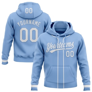 Sweat-shirt à capuche de baseball bleu clair et blanc, nouveau design, sur mesure, en polyester/coton, pour hommes, vente en gros directe - Product Image 1