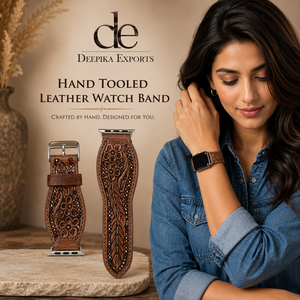 2026 Customized Boho Turquoise Color Western Floral Design Hand Tooled Leather Watch Band Soft Replacement Leather Watch <b>Straps</b> - Product Image 6