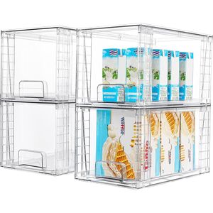 4-Pack Large Stackable Clear Acrylic <b>Kitchen</b> <b>Pantry</b> Storage Drawers with Handles - Product Image 1