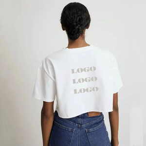 T-shirt court pour femme style coréen été 2023, en jersey de coton doux, col rond, manches raglan, blanc, 210g, personnalisable avec logo, vente en gros - Product Image 4