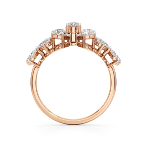 Anillo de compromiso de oro rosa con racimo de flores de diamantes para mujer, corte pera romántico - Product Image 3