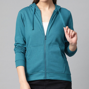 Sweat à capuche zippé en laine tricotée respirante pour femme, style pull en coton texturé, veste polaire – Vente en gros - Product Image 5