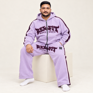 Ensemble de survêtement unisexe personnalisé avec sweat à capuche zippé lilas et pantalon large à imprimé graphique contrastant – Vente en gros, tenue d'hiver - Product Image 2