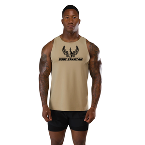 Camiseta sin mangas acanalada beige arena para hombre, transpirable, ajustada, para gimnasio, entrenamiento, uso casual de verano, estilo musculoso - Product Image 1