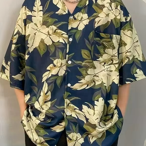 Trendy Hong Kong Style Summer Hawaiian <b>Floral</b> Short-Sleeved Poplin <b>Shirt</b> Loose Casual 6XL Full Print ODM Knitted for <b>Men</b> Women - Product Image 1