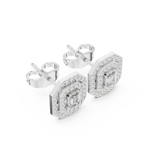 Emerald Cut Lab grown Diamond <b>Halo</b> Drop Stud <b>Earrings</b> 18K Solid Gold Double Micro Prong Accent Women Fine Jewelry - Product Image 6