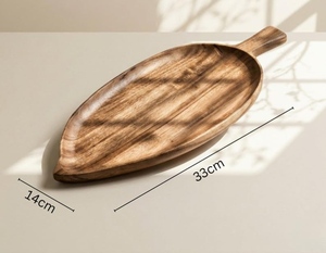 Ensemble de 2 plateaux de rangement ovales en bois, design minimaliste, finition vernie, empilables, lavables au lave-vaisselle, pour la cuisine - Product Image 5