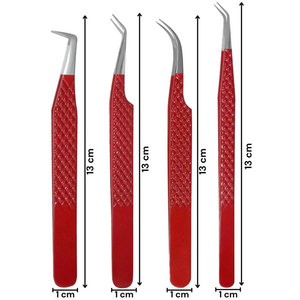 Juego de pinzas profesionales para pestañas de acero inoxidable con puntas de fibra y agarre de diamante para aplicación de extensiones de pestañas, 4 piezas - Product Image 1