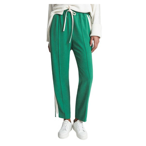 Pantalones de Punto para Mujer, Color Verde, Cintura Media, con Cordón, Pierna Recta, Color Sólido, Largo hasta el Tobillo, Estilo Casual de Primavera, Transpirables, Corte Regular - Product Image 1