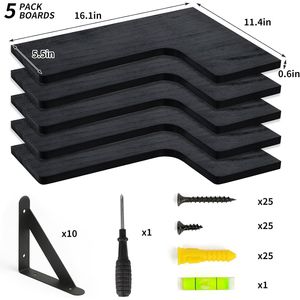 Set di 5 Mensole Angolari in Legno Rustico da Parete, Nere, per Bagno, Cucina, Camera da Letto, Lavanderia, Soggiorno, Armadio - Product Image 4