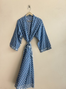 Kimono de Algodón de Manga Larga para Mujer, Estampado, Ropa de Dormir Suave y Transpirable para Verano - Product Image 3