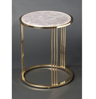 Table d'appoint de luxe moderne en marbre avec plateau en métal plaqué or, mobilier écologique pour salon, salle de séjour et bureau