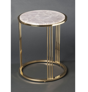 Mesa Auxiliar de Lujo con Tapa de Mármol y Base Metálica Dorada para Sala de Estar, Salón, Oficina, Mesa de Centro - Product Image 1