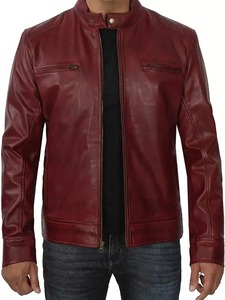 แจ็คเก็ตนักแข่งรถ lambskin Maroon สำหรับผู้ชาย - Product Image 1