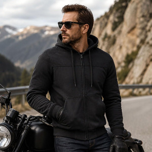SAMROZ SPORTS Men's Streetguard Riding Hoodie - Aramid Reinforced with CE Shoulder and Elbow Armor - Black - Product Image 2