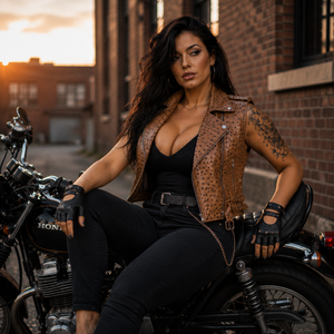 Gilet de moto en cuir premium personnalisé 2026, respirant, avec fermeture éclair, coupe ajustée vintage, pour femme - Product Image 2