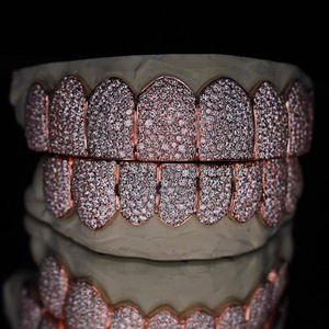 Grillz Hip Hop plaqué or rose avec moissanite, effet diamant complet, bijoux dentaires unisexe pour soirée - Product Image 1