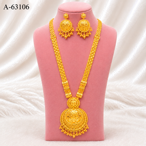 Premium Trendy Silver Plated Zircon Stones Women's Wedding Jewelry Set <b>Long</b> Haram Zinc Alloy Necklace <b>Matching</b> Earrings A-63103 - Product Image 4